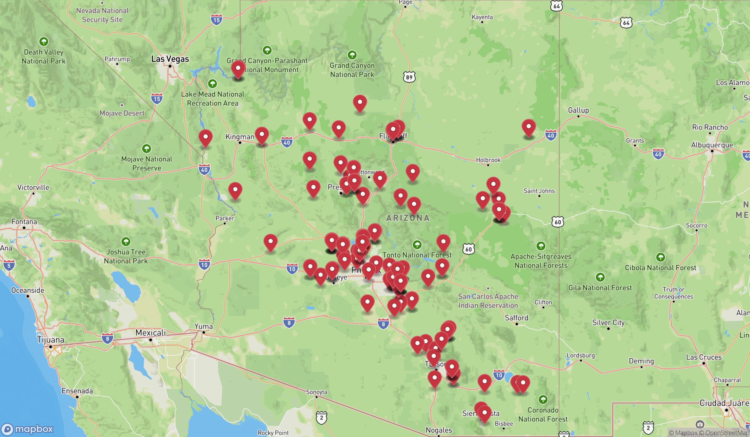 Map of Arizona showing Arizona Premier Sheds project locations